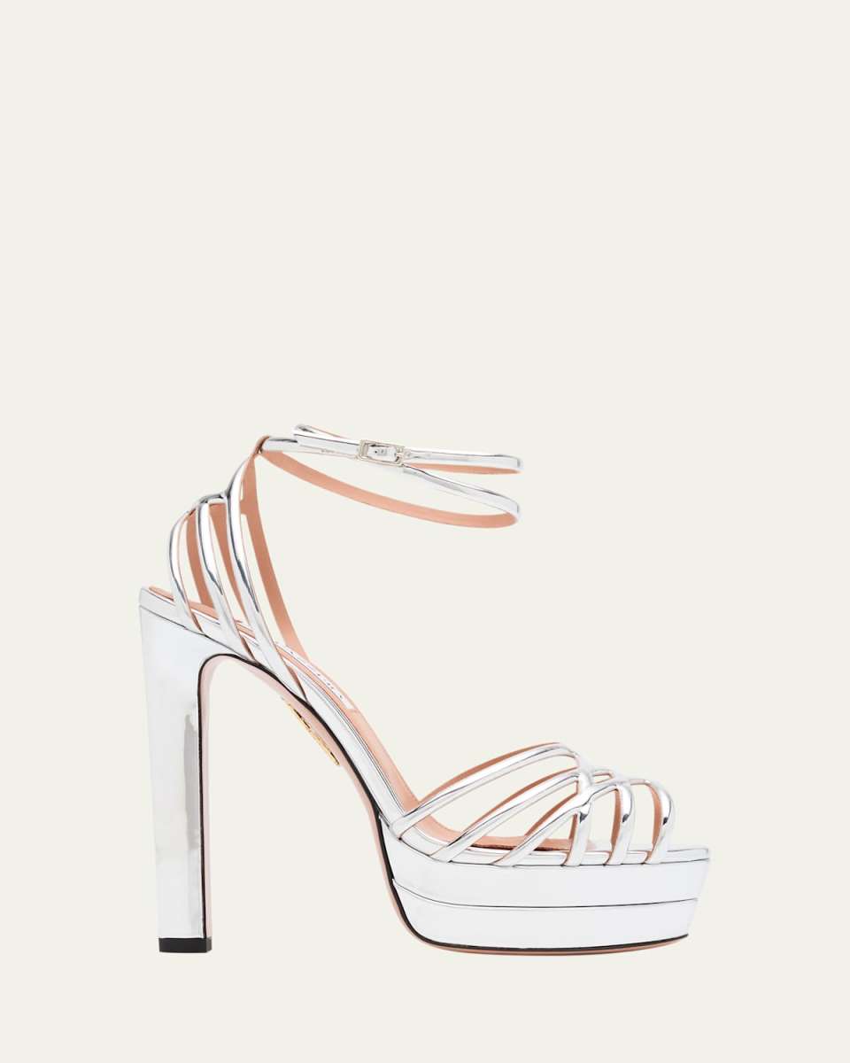 130mm Wild Dream Metallic Leather Platform Sandals